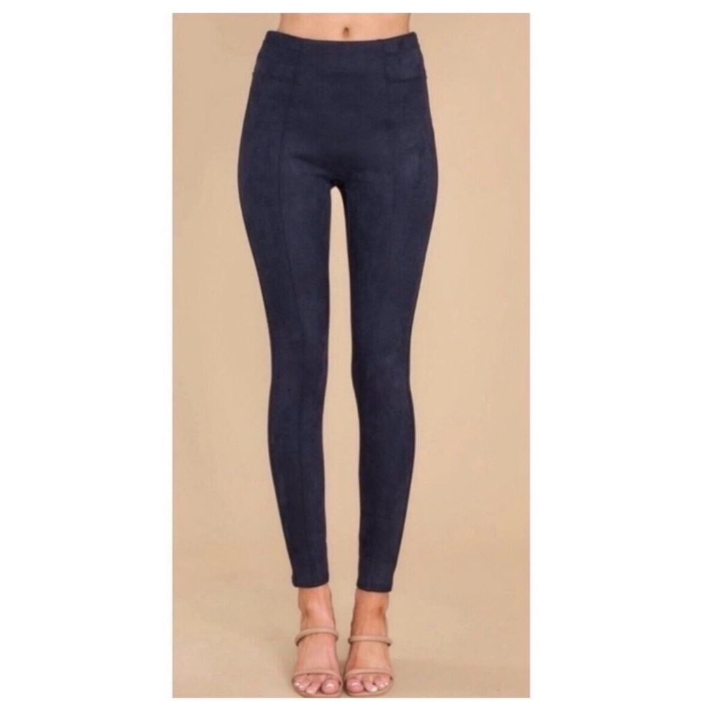SPANX Faux Suede Leggings Women’s Medium Pull On Stretch Skinny Pants Navy Blue